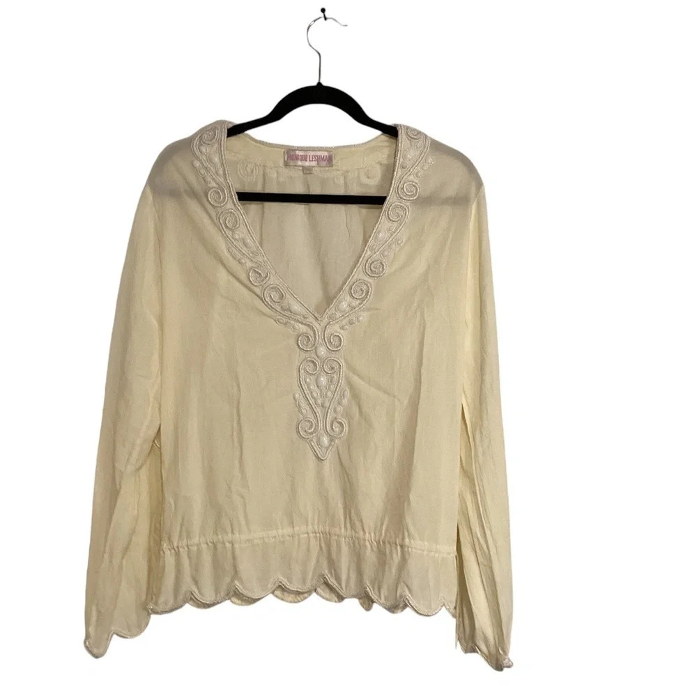 Monique Leshman Blouse Romantic Boho Beads & Sequins Glam Whimsical Fairy SZ M